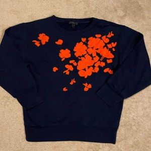 J. Crew Embroidered Navy Floral Orange Sweatshirt M